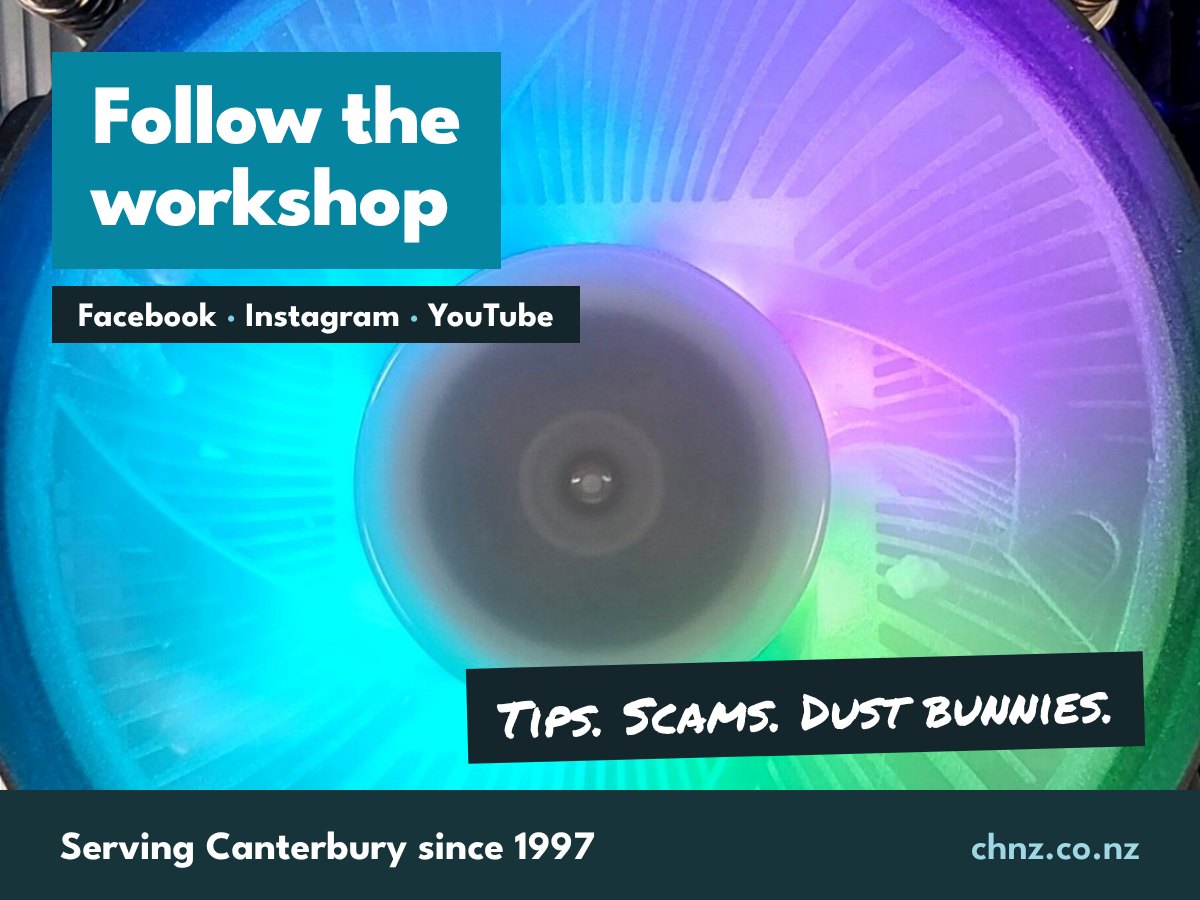Follow Computer Help NZ on Facebook, Instagram and YouTube