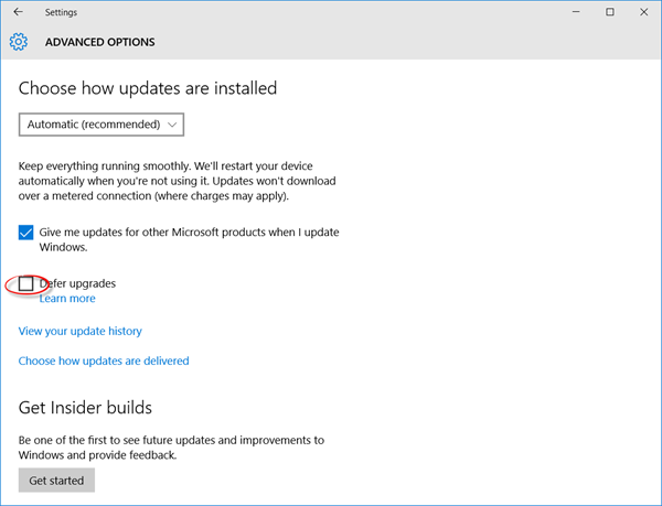 Defer Windows Updates