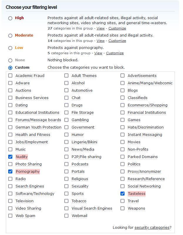 opendns internet filtering